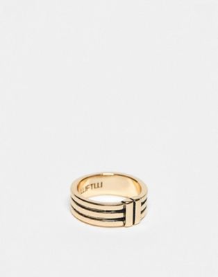 WTFW engraved line band ring in gold