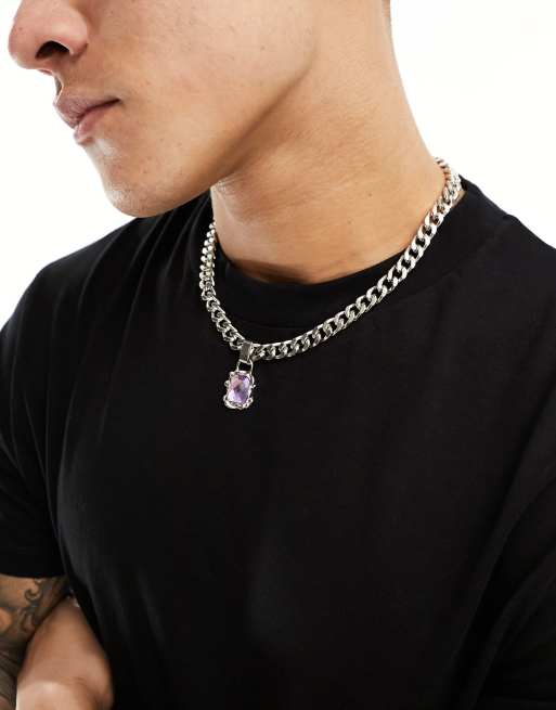 WTFW - Obscura - Collier à maillons et pendentif violet - Argenté 