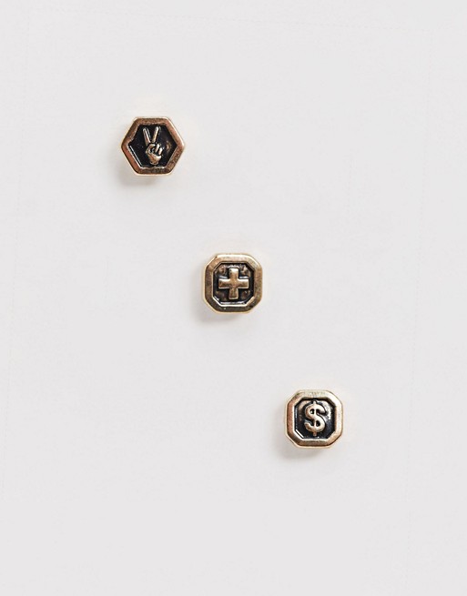 WTFW stud earring pack in gold and black with symbol design