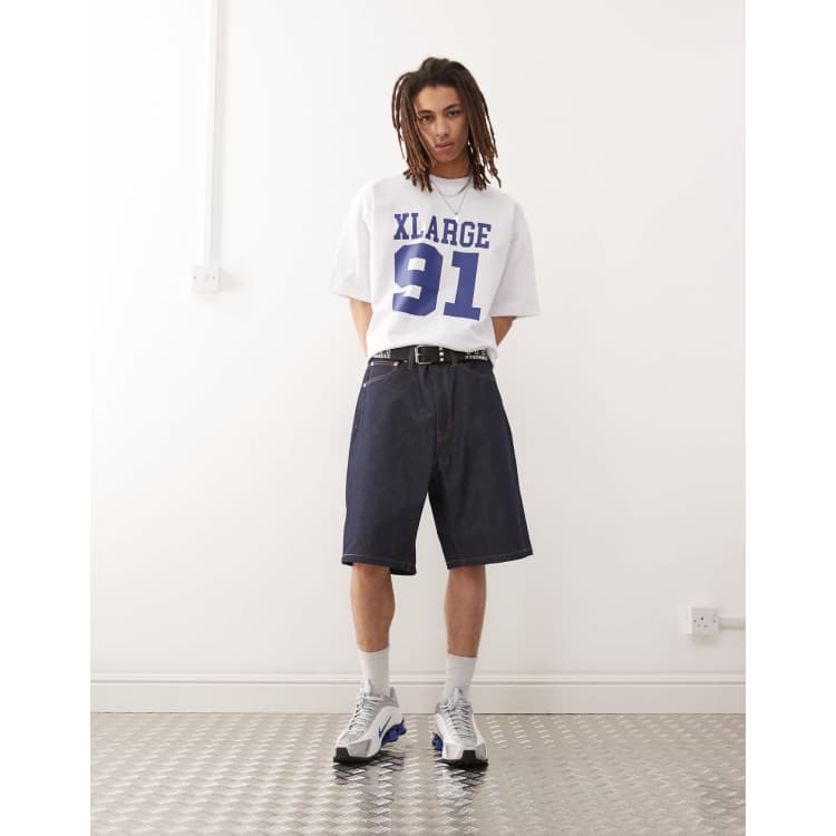 XLARGE baggy jorts with back pocket OG logo embroidery in rinse | ASOS