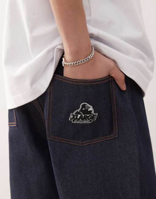 XLARGE baggy jorts with back pocket OG logo embroidery in rinse | ASOS