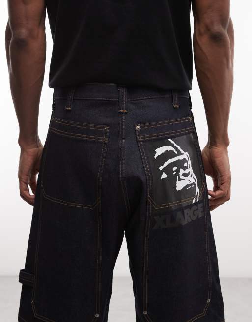 XLARGE carpenter baggy denim jorts in indigo blue, 5 of 5