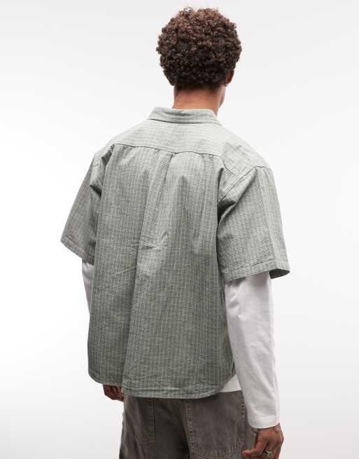 XLARGE - Chemise à carreaux doubles avec manches courtes et poches kangourou - Vert, 5 de 5