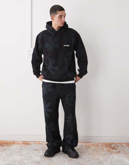 XLarge co-ord peace print logo hoodie & jogger in black