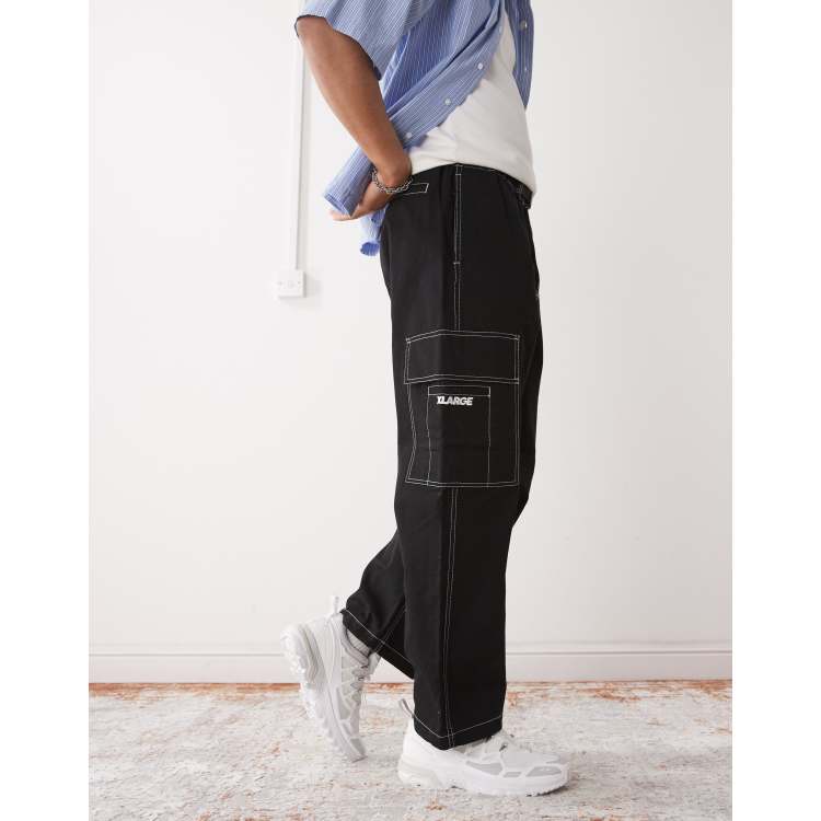 XLARGE contrast stitch pull on pants with utility belt detail in