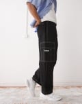 [Xlarge] XLARGE contrast stitch pull on pants with utility belt detail in black S BLACK