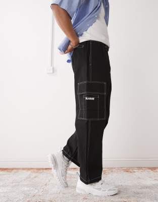 Xlarge XLARGE contrast stitch pull on trousers with utility belt detail in black