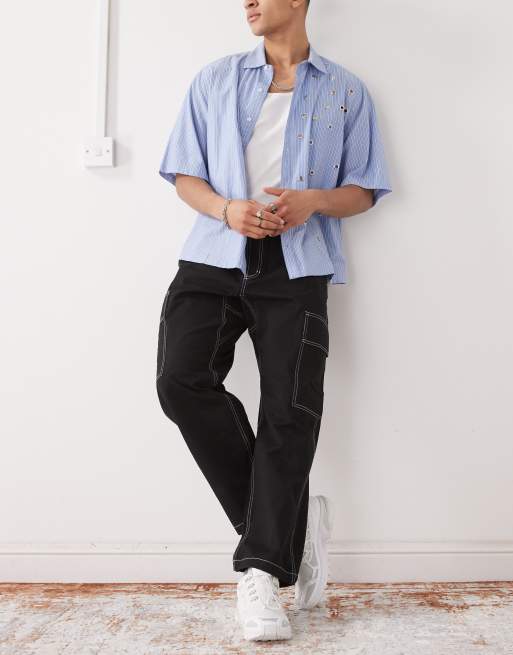 XLARGE contrast stitch pull on trousers with utility belt detail in black