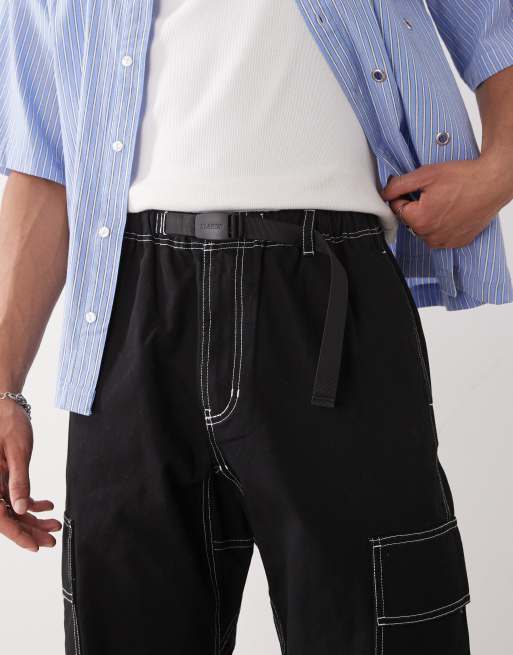 XLARGE contrast stitch pull on trousers with utility belt detail in black
