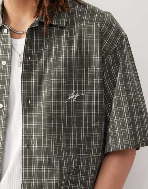 Xlarge - Grøn skjorte med broderet tekstlogo og tern, 2 af 4