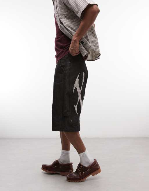 XLARGE - Jorts in denim larghi XL neri con cut-out e tasca posteriore ricamata, 3 di 5