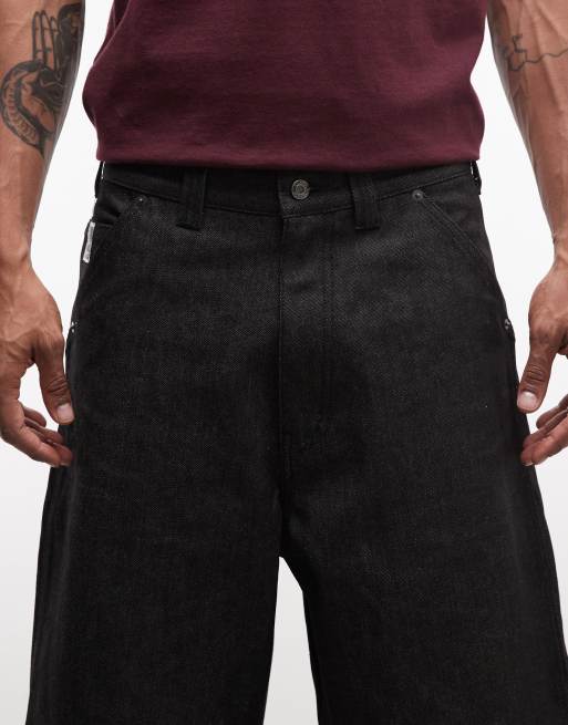 XLARGE - Jorts in denim larghi XL neri con cut-out e tasca posteriore ricamata, 4 di 5