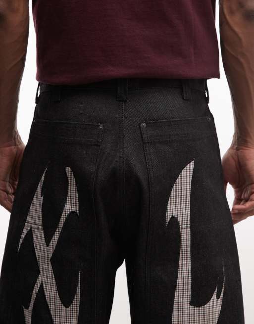 XLARGE - Jorts in denim larghi XL neri con cut-out e tasca posteriore ricamata, 5 di 5