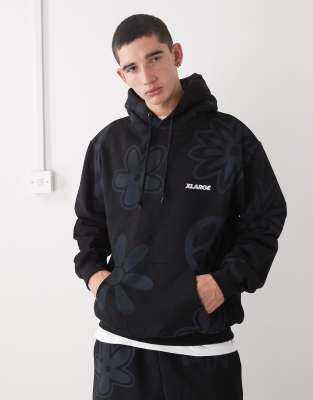 Kapuzenpullover in Schwarz mit Logo und Peace-Print, Kombiteil Schwarz XL