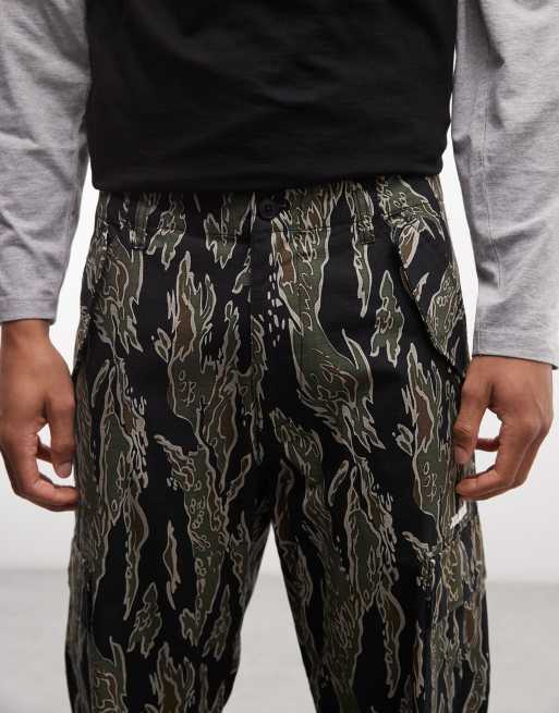 XLARGE label ripstop camo cargo trousers in olive, 4 of 5