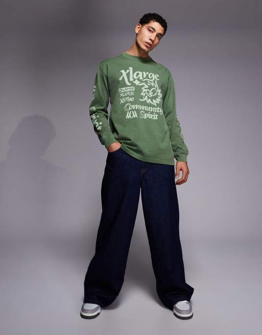 XLARGE – Langärmliges T-Shirt in Olivgrün mit Grafiklogo und Pigmentfärbung, 2 von 5