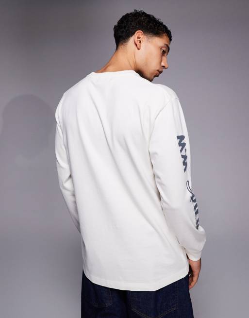XLARGE – Langärmliges T-Shirt in Wollweiß mit Grafiklogo und Pigmentfärbung, 3 von 5