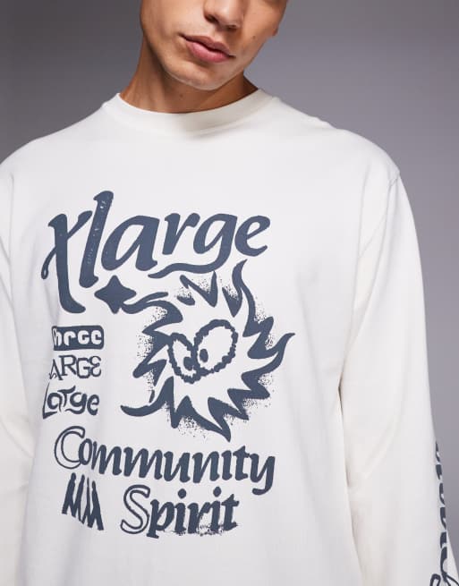 XLARGE – Langärmliges T-Shirt in Wollweiß mit Grafiklogo und Pigmentfärbung, 4 von 5