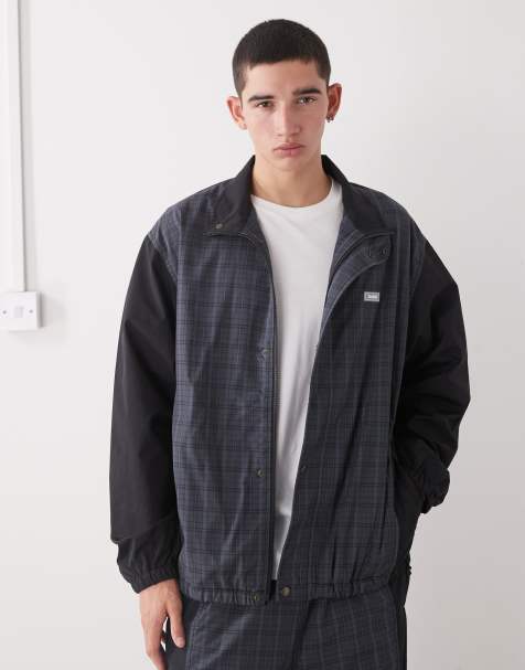XLARGE logo colourblock track jacket in grey and black check (Part of a set) - view 1