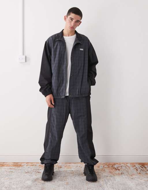 XLARGE logo colourblock track jacket in grey and black check (Part of a set), 2 of 5