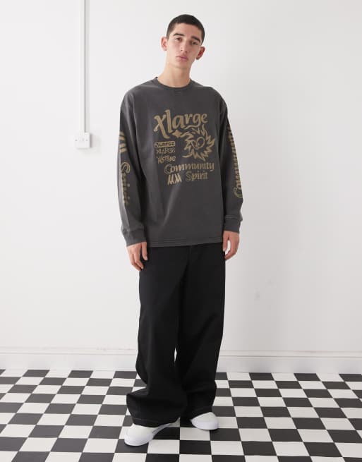 XLarge long sleeve graphic logo pigment dyed t-shirt in black wash, 2 of 5