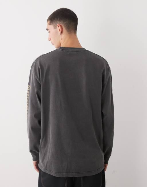 XLarge long sleeve graphic logo pigment dyed t-shirt in black wash, 3 of 5