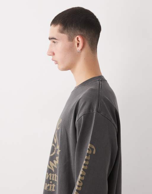 XLarge long sleeve graphic logo pigment dyed t-shirt in black wash, 4 of 5