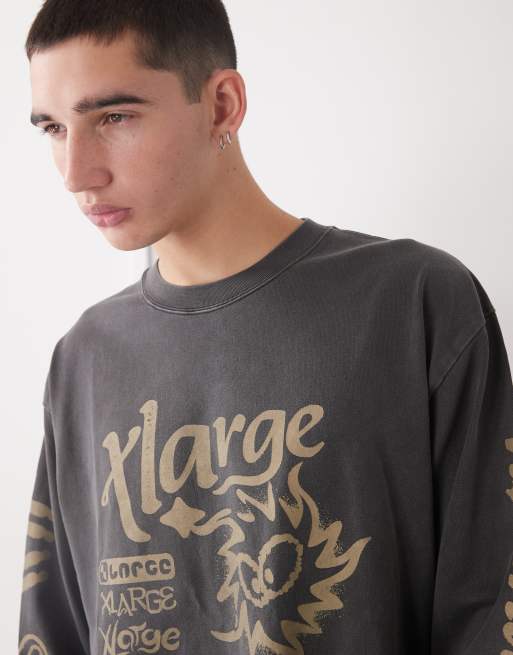 XLarge long sleeve graphic logo pigment dyed t-shirt in black wash, 5 of 5