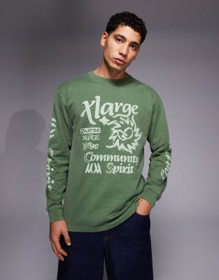 Xlarge Long Sleeve Graphic Logo Pigment Dyed T-shirt In Green