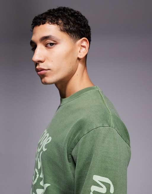 XLarge long sleeve graphic logo pigment dyed t-shirt in olive, 4 of 5