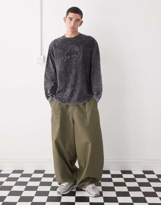 XLarge long sleeve graphic logo t-shirt in black wash, 2 of 5