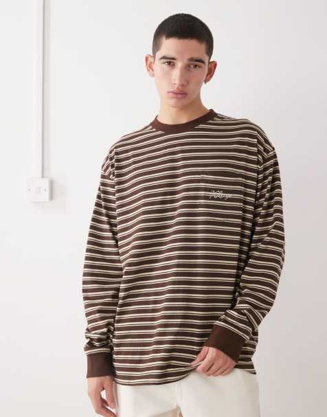 XLarge long sleeve logo pocket t-shirt in brown stripe