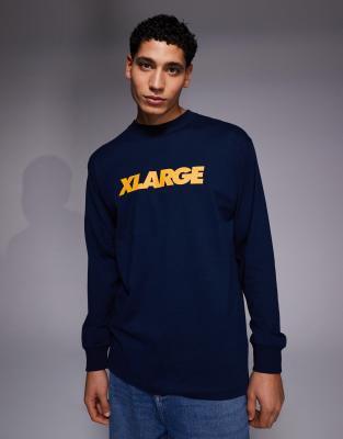 XLARGE long sleeve logo T-shirt in navy | ASOS