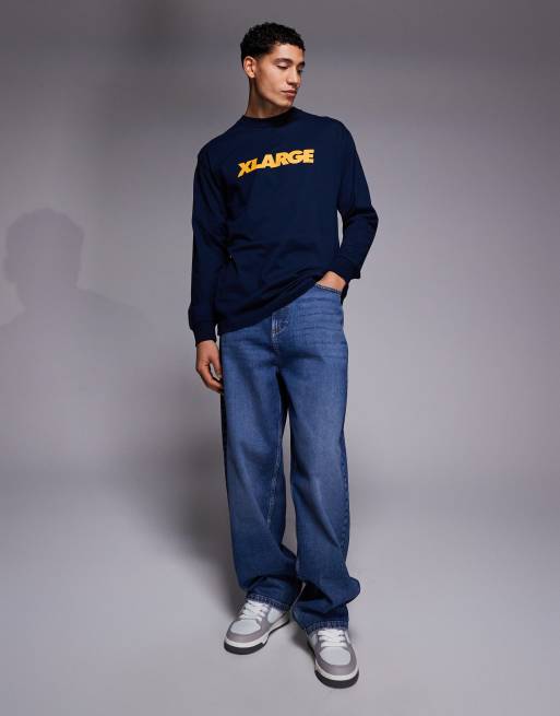 XLARGE long sleeve logo T-shirt in navy | ASOS