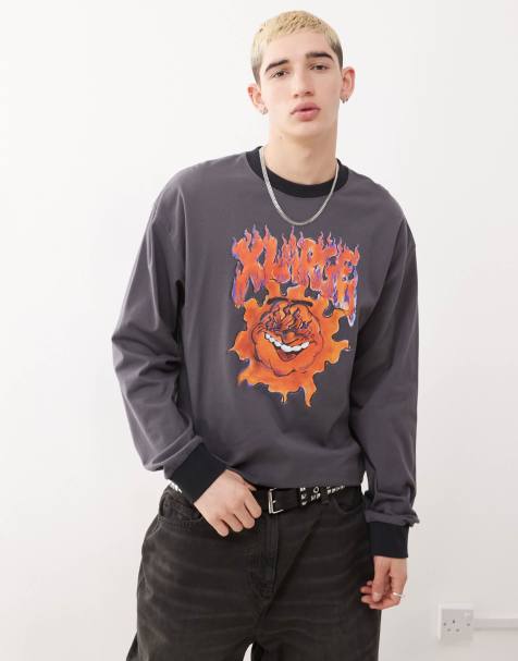 XLARGE long sleeve t-shirt with burning graphic in charcoal - view 1