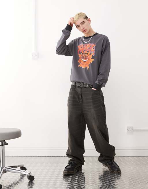 XLARGE long sleeve t-shirt with burning graphic in charcoal