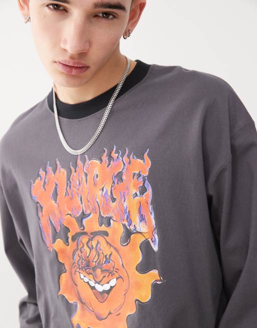 XLARGE long sleeve t-shirt with burning graphic in charcoal