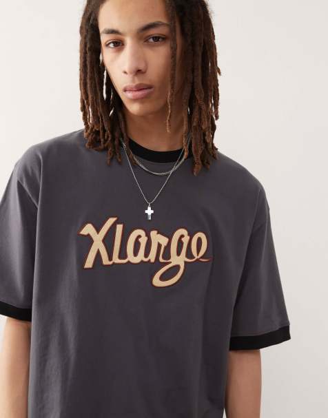 XLARGE – Mörkgrå t-shirt med skriftlogga i retrostil och kontrasterande kanter - view 1
