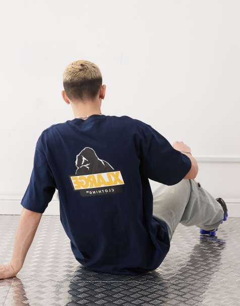 XLARGE oversized t-shirt with flipped OG logo back print in navy - view 1
