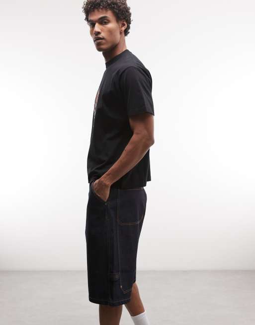 XLARGE - Pantalones cortos vaqueros azul añil holgados de corte alargado estilo carpintero, 3 de 5