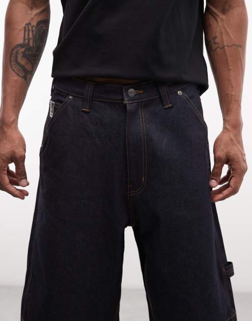 XLARGE - Pantalones cortos vaqueros azul añil holgados de corte alargado estilo carpintero, 4 de 5