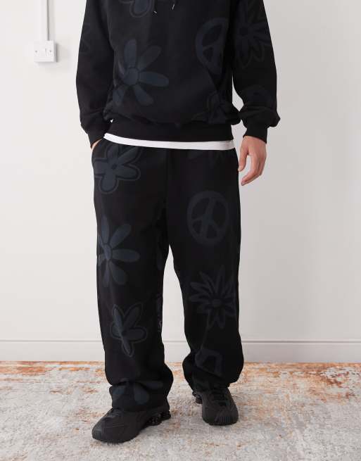 XLARGE peace print logo cuffed sweatpants in black - part of a set, 2 of 5