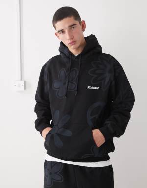 XLARGE peace print logo hoodie co-ord in black