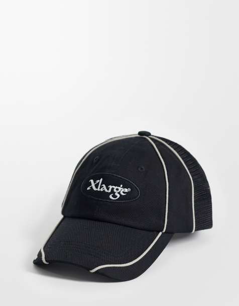 XLARGE red head hybrid six panel baseball cap in black - view 1