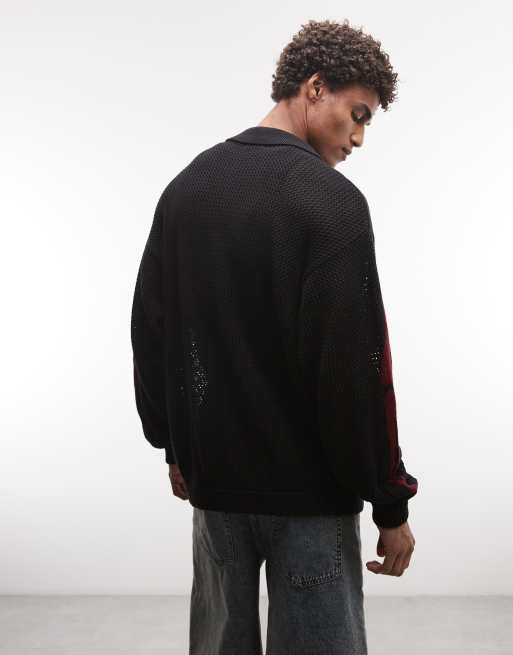 XLARGE - Scanner - Cardigan in maglia nero e rosso con bottoni, 5 di 5