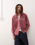 [Xlarge] XLARGE shirt with embroidered logo in red check-Multi L BURGUNDY
