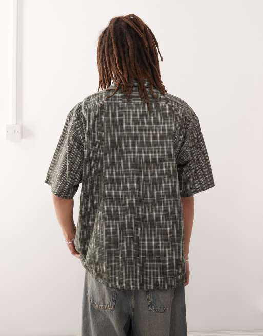 XLARGE shirt with embroidered script logo in green check, 4 of 4