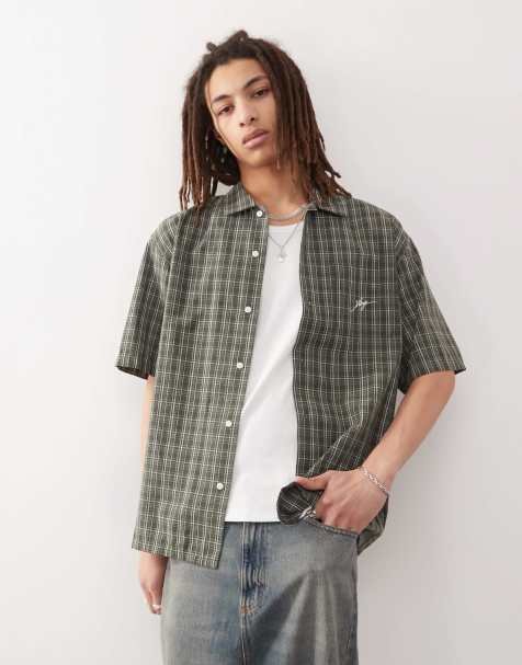 XLARGE shirt with embroidered script logo in green plaid - view 1