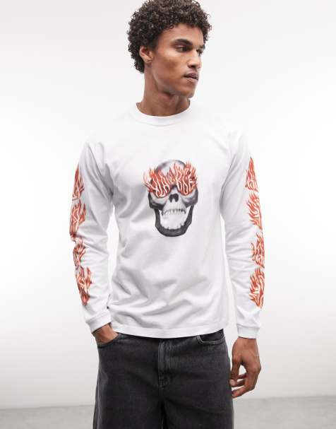 XLARGE skull in flames long sleeve t-shirt in white - view 1