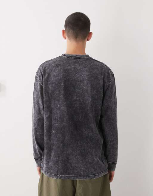 XLarge - Sort forvasket T-shirt med lange ærmer og grafisk logo, 3 af 5